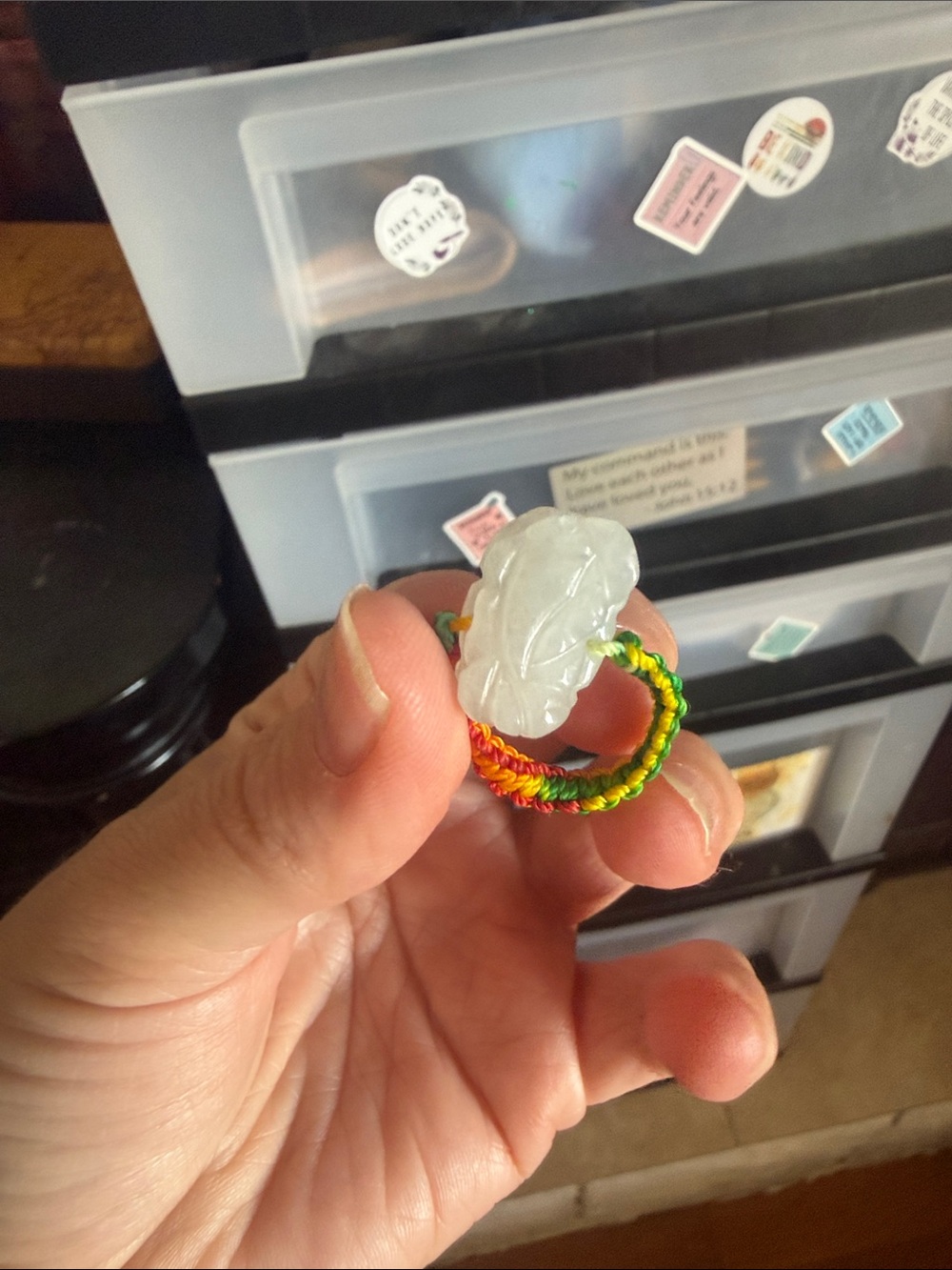 Handmade Braided Ring with Carved White Stone